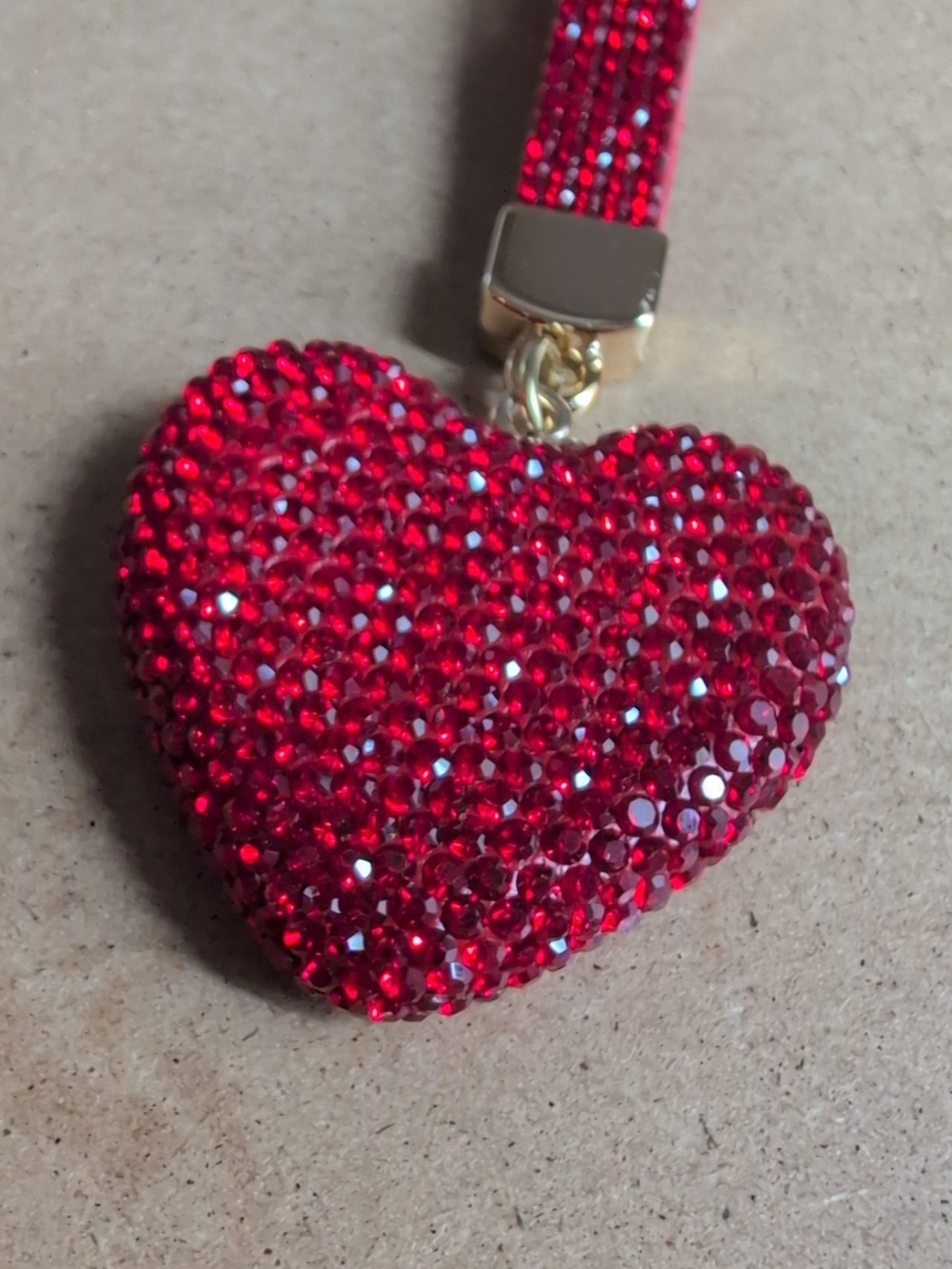 Red Crystal Heart Charm with Gold Hardware